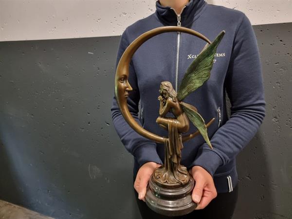 Grote foto beeld large bronze fairy on the moon 40 cm brons marmer antiek en kunst curiosa en brocante