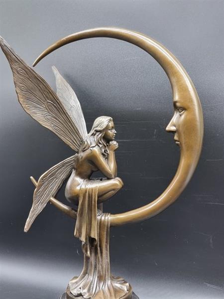 Grote foto beeld large bronze fairy on the moon 40 cm brons marmer antiek en kunst curiosa en brocante