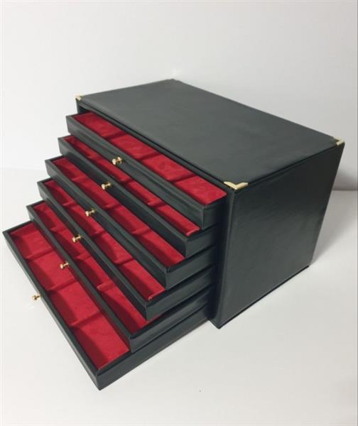 Grote foto portagioie in ecopelle nera 6 cassetti estraibili sieradendoos 48 zitplaatsen hout leder antiek en kunst curiosa en brocante