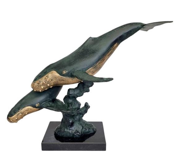 Grote foto sculptuur swimming whales 44 cm aluminium antiek en kunst curiosa en brocante