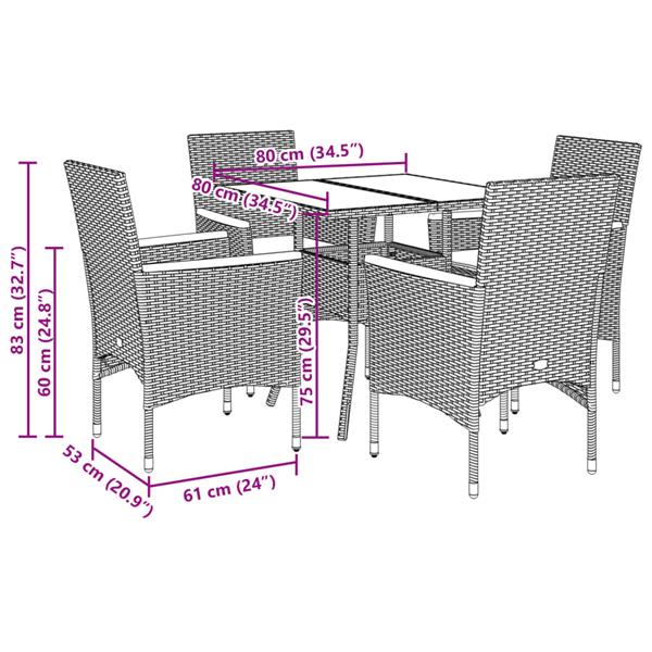 Grote foto vidaxl 5 delige tuinset met kussens poly rattan en glas zwart tuin en terras tuinmeubelen