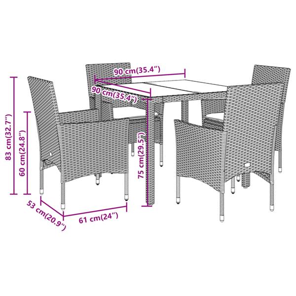 Grote foto vidaxl 5 delige loungeset met kussens poly rattan en acaciahout zwart tuin en terras tuinmeubelen