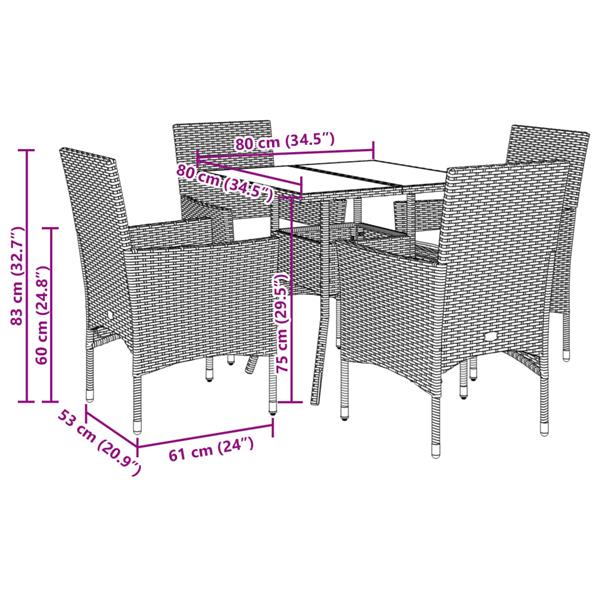 Grote foto vidaxl 5 delige tuinset met kussens poly rattan en glas beige tuin en terras tuinmeubelen