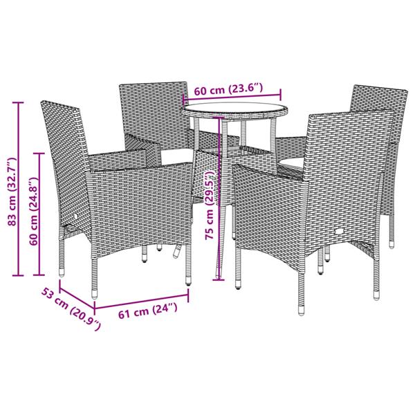 Grote foto vidaxl 5 delige tuinset met kussens poly rattan en glas grijs tuin en terras tuinmeubelen