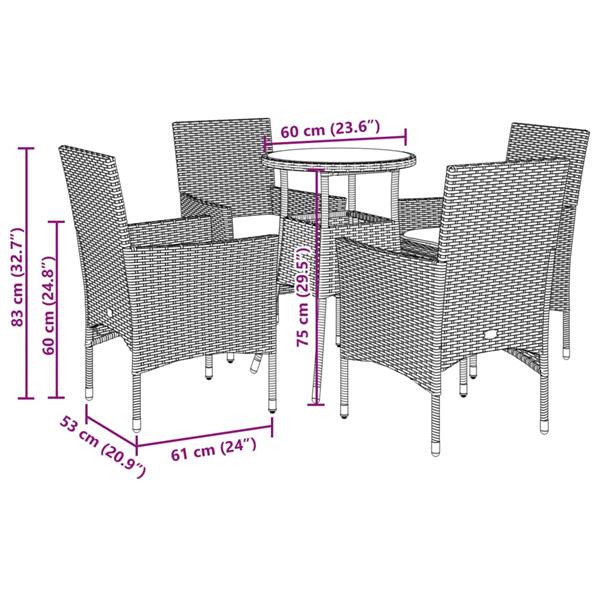 Grote foto vidaxl 5 delige tuinset met kussens poly rattan en glas bruin tuin en terras tuinmeubelen