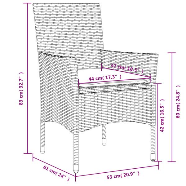 Grote foto vidaxl 3 delige tuinset met kussens poly rattan en glas grijs tuin en terras tuinmeubelen