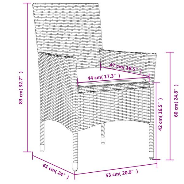 Grote foto vidaxl 3 delige tuinset met kussens poly rattan en glas zwart tuin en terras tuinmeubelen