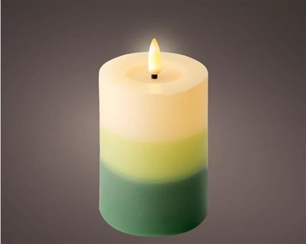 Grote foto actie lumineo led kaars wax steady kan binnen met timer groen tricolor warm wit dia 7cm h 11.5cm verzamelen overige verzamelingen