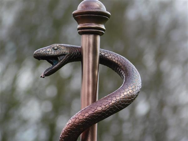 Grote foto beeld esculaap koperlook polystone tuin en terras tuindecoratie