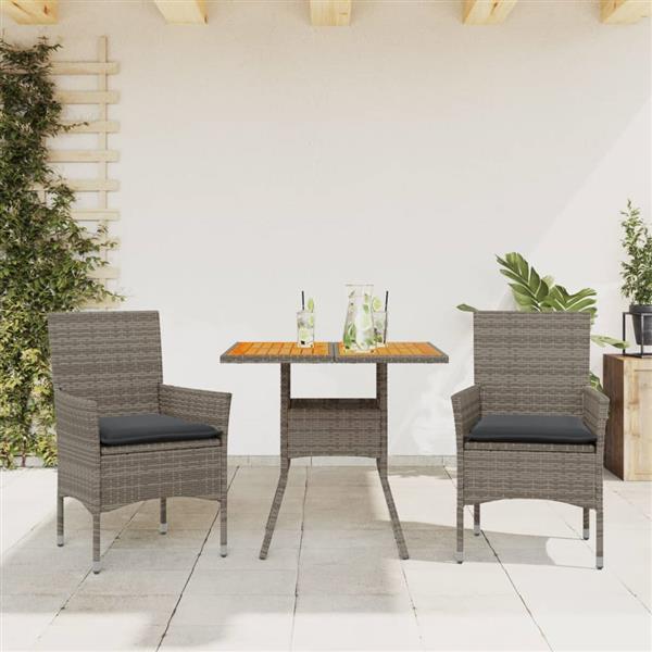 Grote foto vidaxl 3 delige tuinset met kussens poly rattan en acaciahout grijs tuin en terras tuinmeubelen