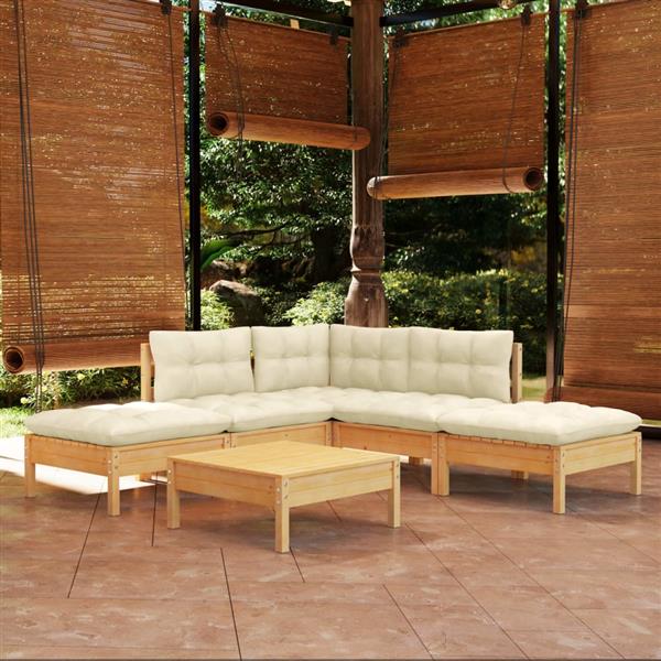 Grote foto vidaxl 6 delige loungeset met cr mekleurige kussens grenenhout tuin en terras tuinmeubelen