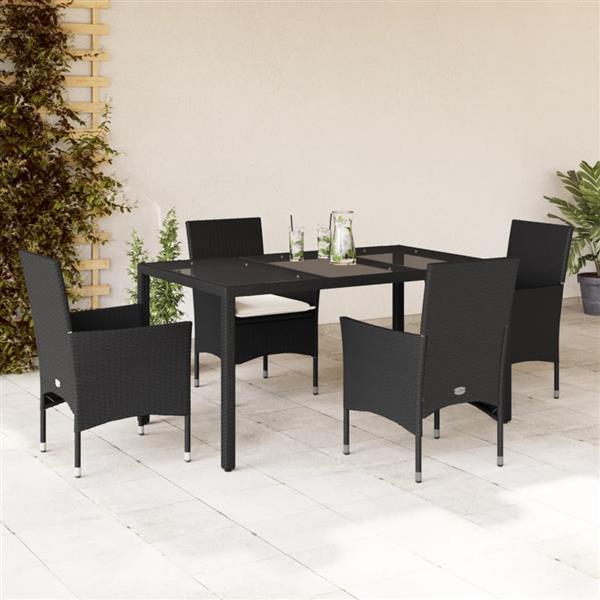 Grote foto vidaxl 5 delige tuinset met kussens poly rattan en glas zwart tuin en terras tuinmeubelen