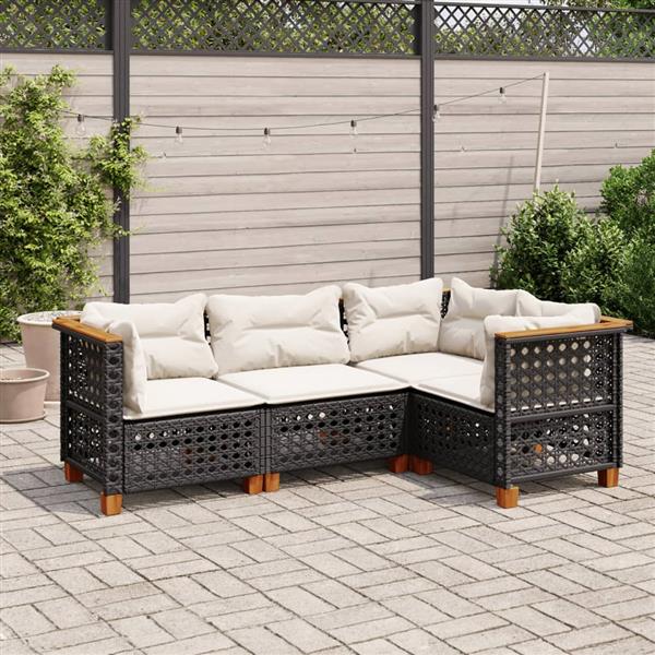 Grote foto vidaxl 4 delige loungeset met kussens poly rattan zwart tuin en terras tuinmeubelen