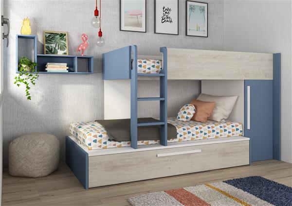 Grote foto jules stapelbed met kast en slaaplade 90x200 blauw trasman huis en inrichting bedden