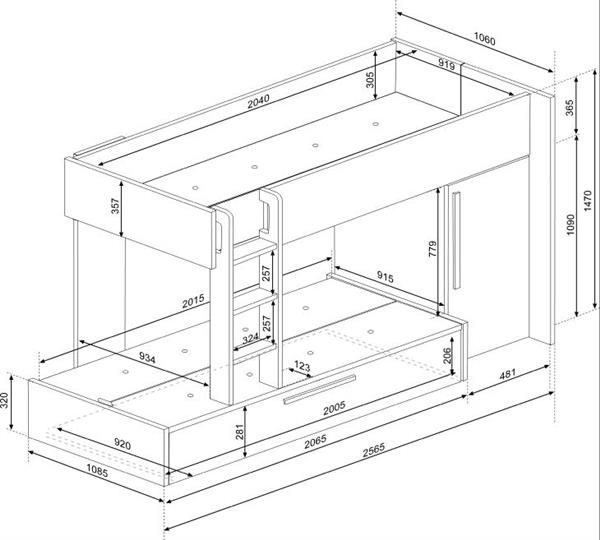 Grote foto jules stapelbed met kast en slaaplade 90x200 antraciet trasman huis en inrichting bedden