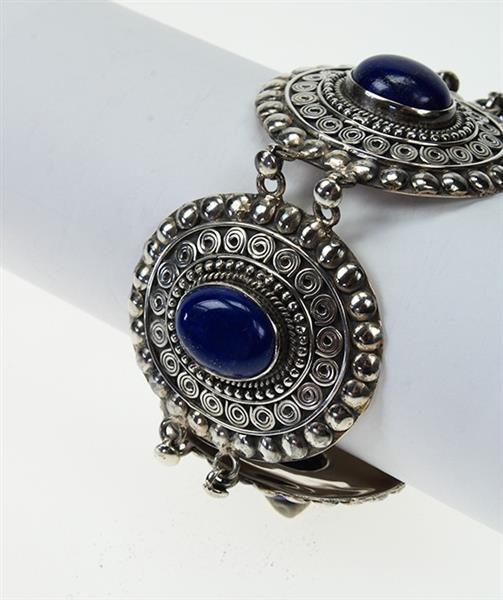 Grote foto zilveren schakel armband met lapis lazuli kleding dames sieraden
