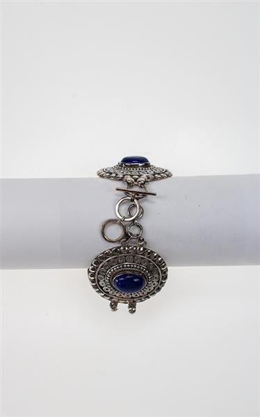 Grote foto zilveren schakel armband met lapis lazuli kleding dames sieraden