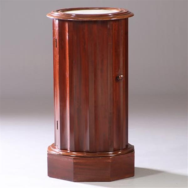 Grote foto cilindrisch nachtkastje of barretje mahonie met marmer 1860 no.941875 antiek en kunst stoelen en banken
