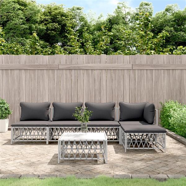 Grote foto vidaxl 6 delige loungeset met kussens staal wit tuin en terras tuinmeubelen