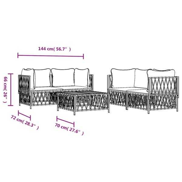 Grote foto vidaxl 5 delige loungeset met kussens staal wit tuin en terras tuinmeubelen