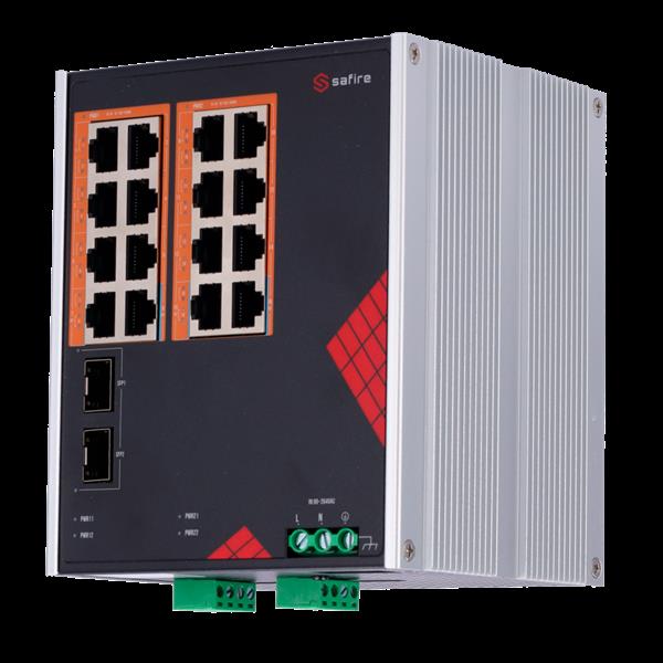 Grote foto safire poe switch 260w unmanaged 16 poorten 2 uplink tot 1000mbps sf swi1816hipoe gf ac 26 computers en software netwerkkaarten routers en switches