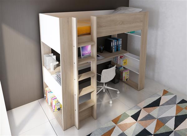 Grote foto twist hoogslaper met bureau 90x200 lichteiken met wit trasman kinderen en baby complete kinderkamers