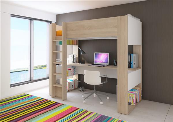 Grote foto twist hoogslaper met bureau 90x200 lichteiken met wit trasman kinderen en baby complete kinderkamers