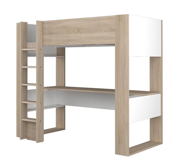 Grote foto twist hoogslaper met bureau 90x200 lichteiken met wit trasman kinderen en baby complete kinderkamers