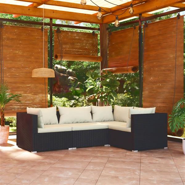 Grote foto vidaxl 4 delige loungeset met kussens poly rattan zwart tuin en terras tuinmeubelen