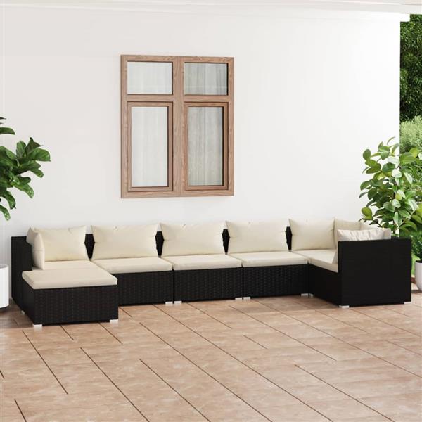 Grote foto vidaxl 7 delige loungeset met kussens poly rattan zwart tuin en terras tuinmeubelen