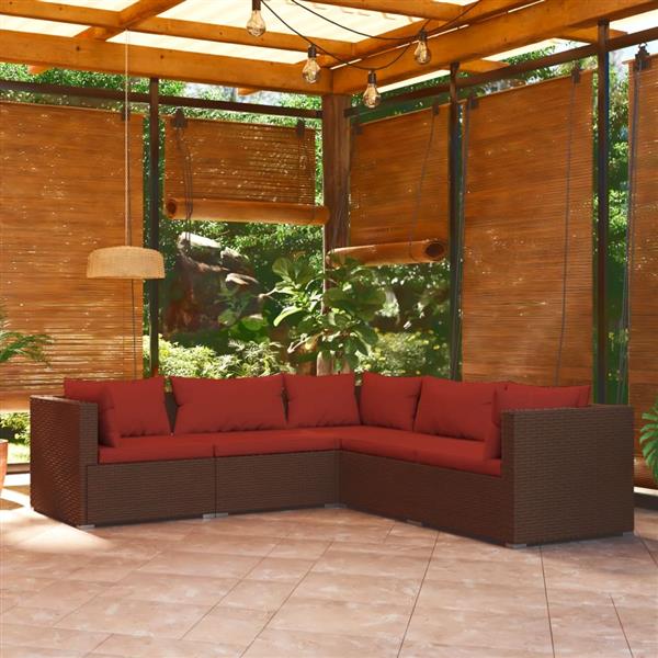 Grote foto vidaxl 5 delige loungeset met kussens poly rattan bruin tuin en terras tuinmeubelen