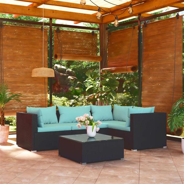 Grote foto vidaxl 5 delige loungeset met kussens poly rattan zwart tuin en terras tuinmeubelen