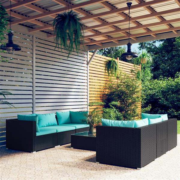 Grote foto vidaxl 7 delige loungeset met kussens poly rattan zwart tuin en terras tuinmeubelen