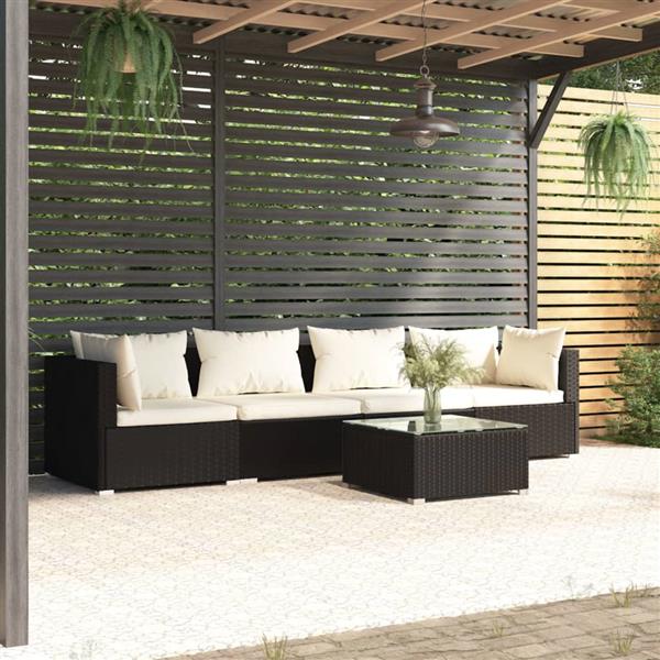 Grote foto vidaxl 5 delige loungeset met kussens poly rattan zwart tuin en terras tuinmeubelen