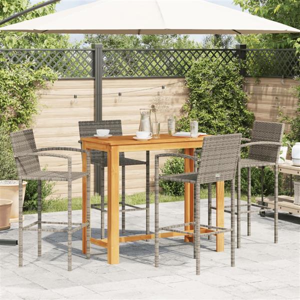Grote foto vidaxl 5 delige tuinbarset massief acaciahout en poly rattan grijs tuin en terras tuinmeubelen