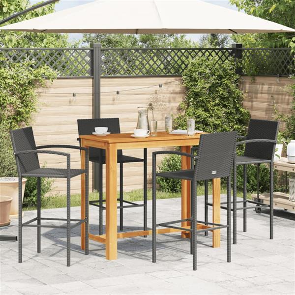 Grote foto vidaxl 5 delige tuinbarset massief acaciahout en poly rattan zwart tuin en terras tuinmeubelen