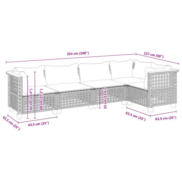 Grote foto vidaxl 5 delige loungeset met kussens poly rattan zwart tuin en terras tuinmeubelen