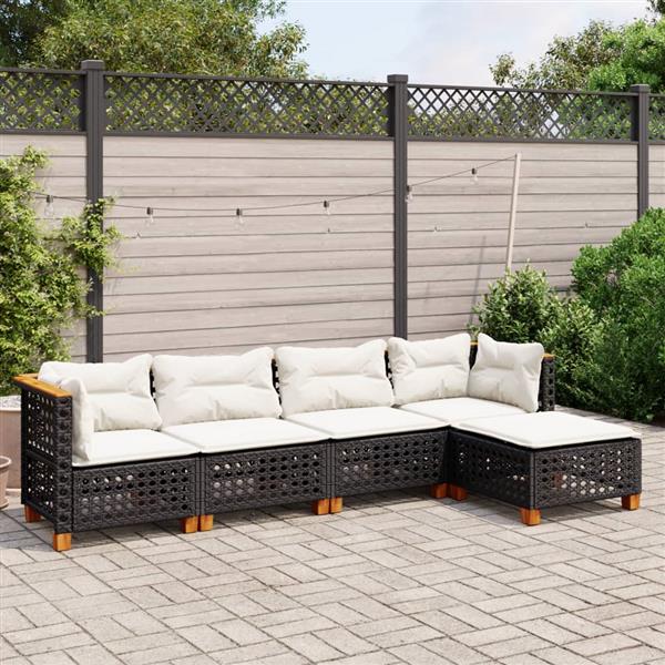 Grote foto vidaxl 5 delige loungeset met kussens poly rattan zwart tuin en terras tuinmeubelen