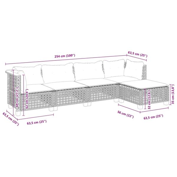 Grote foto vidaxl 5 delige loungeset met kussens poly rattan zwart tuin en terras tuinmeubelen