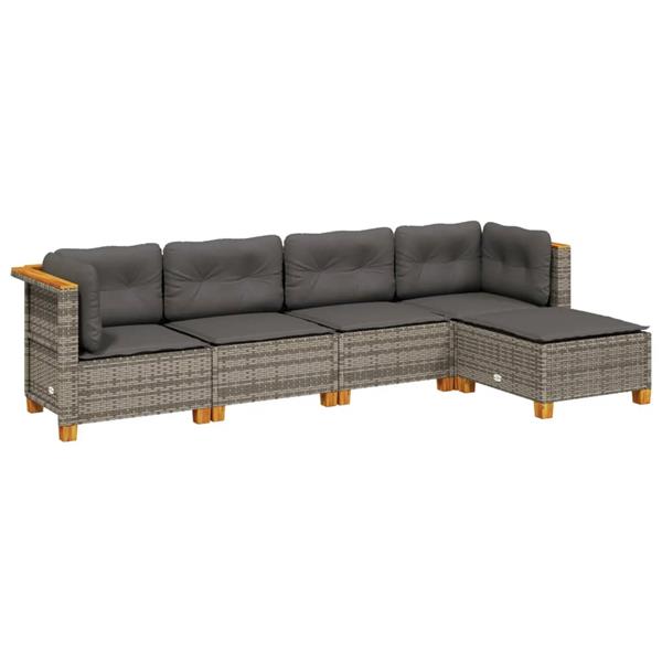 Grote foto vidaxl 5 delige loungeset met kussens poly rattan grijs tuin en terras tuinmeubelen