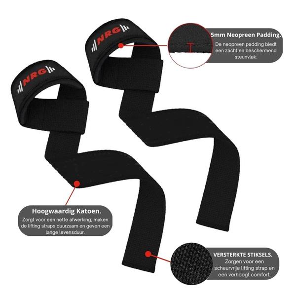 Grote foto nrg fitness lifting straps deadlift straps zwart deluxe sport en fitness fitness