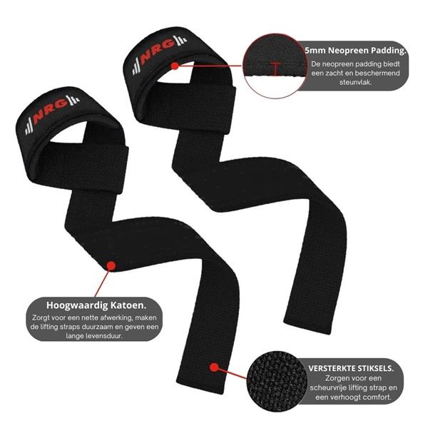 Grote foto nrg fitness lifting straps deadlift straps zwart deluxe sport en fitness fitness