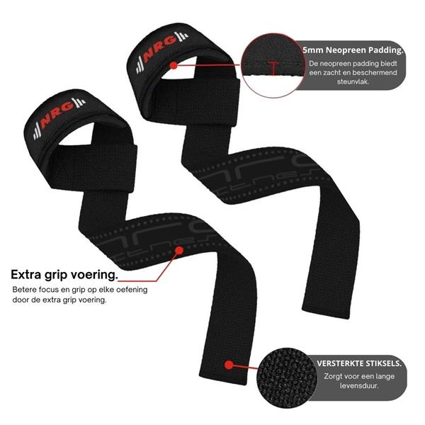 Grote foto nrg fitness lifting straps deadlift straps zwart deluxe sport en fitness fitness