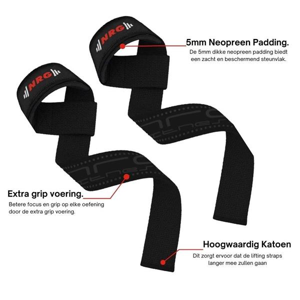 Grote foto nrg fitness lifting straps deadlift straps zwart deluxe sport en fitness fitness