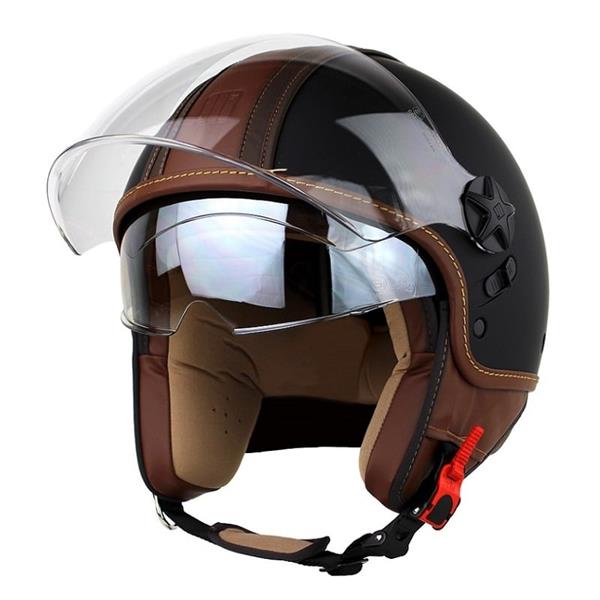 Grote foto motocubo top cube jethelm met dubbel vizier mat zwart bruin motoren kleding