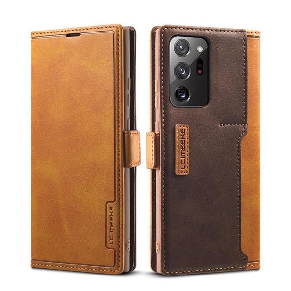 Grote foto drphone imeeke 1 pashouder pu leer magnetische flip galaxy s21 plus bruin telecommunicatie mobieltjes