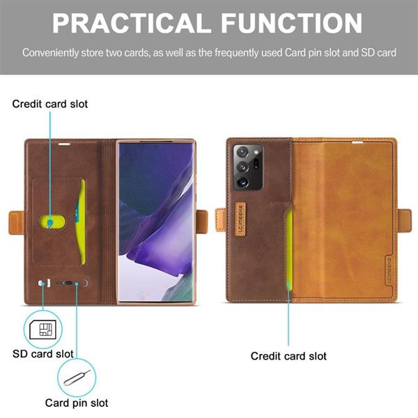 Grote foto drphone imeeke 1 pashouder pu leer magnetische flip galaxy s21 plus bruin telecommunicatie mobieltjes