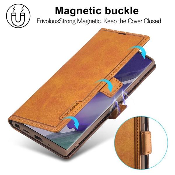 Grote foto drphone imeeke 3 pashouder pu leer magnetische flip galaxy s21 bruin telecommunicatie mobieltjes