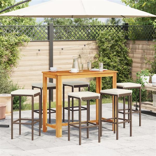 Grote foto vidaxl 7 delige tuinbarset massief acaciahout en poly rattan bruin tuin en terras tuinmeubelen