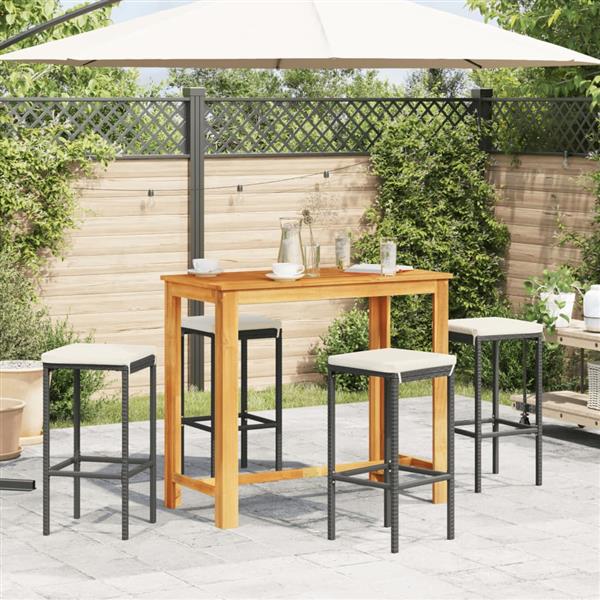 Grote foto vidaxl 5 delige tuinbarset massief acaciahout en poly rattan zwart tuin en terras tuinmeubelen